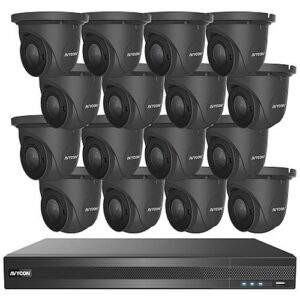 AVYCON AVC-HN41E16 17-Piece Surveillance Kit, (1) 16-Channel PoE NVR, 4TB HDD, (16) 4MP Turret IP Cameras, Gray