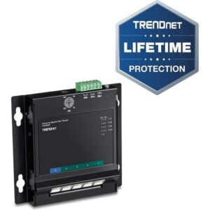 TRENDnet TI-PG50F 5-Port Industrial Gigabit PoE+ Wall-Mounted Front Access Switch