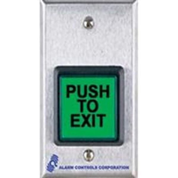 Alarm Controls TS-2T Request-to-Exit Station with Electronic Timer, 2″ Green Square Push Button, Single Gang, 430 Stainless Steel