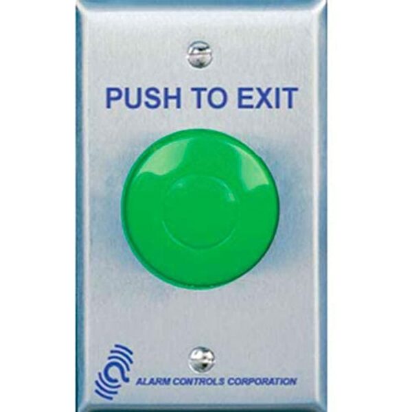 Alarm Controls TS-14 Request to Exit Button with Pneumatic Timer, 1-1/2″ Green Push Button, Single Gang, 430 Stainless Steel