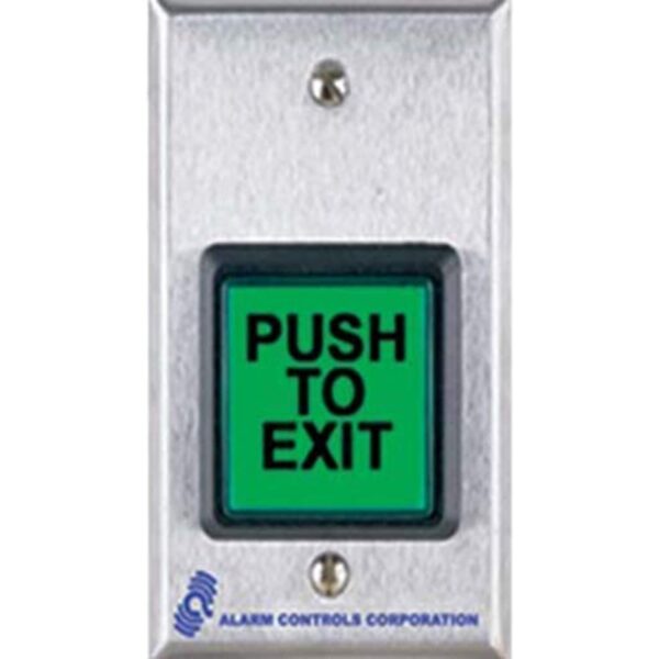 Alarm Controls TS-2 Request-to-Exit Station, 2″ Green Square Push Button, Single Gang, 430 Stainless Steel