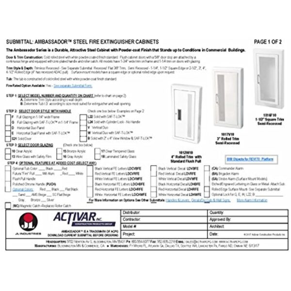 J L Industries 1015F10 Ambassador Full Glass Fully Recessed Flat Trim Cabinet 13 7/8″ x 27 3/8″