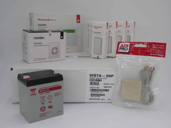 Honeywell Vista 20P, 6160RF, (10) 5816WMWH, Battery, Siren, Jack and Cord Kit Package