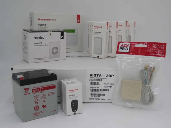 Honeywell Vista 20P, 6160RF, (10) 5816WMWH, (2) 5834-4, Battery, Siren, RJ31X Jack and Cord Kit Package