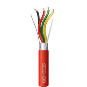 Genesis 44035504 18/4 Solid Shielded Riser Fire Alarm Cable, FPLR, CL3R, FT4, Sunlight Resistant, 500′ (152.4m), REELEX Pull Box, Red