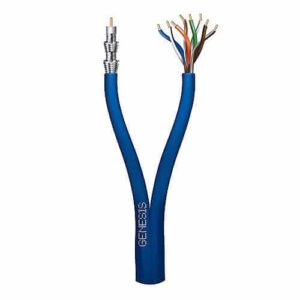 Genesis 50661006 CAT5e Cable, 24/4 Solid BC and 18AWG CCS RG6 Quad-Shield, Non-Plenum, CM, 1000′ (304.8m), Reel, Blue