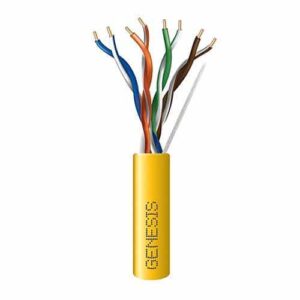 Genesis 50782102 CAT5e Riser Cable, 24/4 Solid BC, Unshielded, UTP, CMR, Sunlight Resistant, 1000′ (304.8m) Reel-in-Box, Yellow