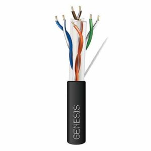 Genesis 50921108 CAT6 Plus Riser Cable, 23/4 Solid BC, Unshielded, UTP, CMR, FT4, Sunlight Resistant, 1000′ (304.8m), REELEX Pull Box, Black