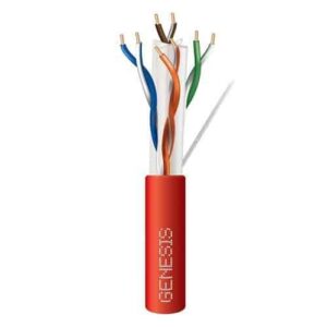 Genesis 50922104 CAT6 Plus Riser Cable, 23/4 Solid BC, Unshielded, UTP, CMR, FT4, Sunlight Resistant, 1000′ (304.8m), Reel-in-Box, Red