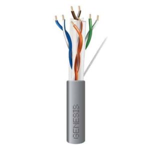 Genesis 51022109 CAT6 Plus Plenum Cable, 23/4 Solid BC, UTP, Unshielded, CMP, LP, FT6, 1000′ (304.8m), Reel-in-Box, Gray