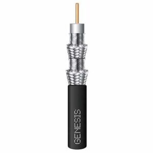 Genesis 53071108 RG6 CCS Quad-Shield Coaxial Riser CATV Cable, 18 AWG Solid BC, CL2R, CMR, FT4, Sunlight Resistant, 1000′ (304.8m), Pull Box, Black