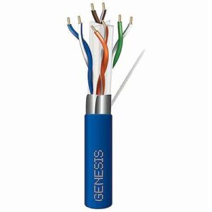 Genesis 53931006 CAT6A Plenum Cable, 23/4 Solid BC, UTP, CMP, FT6, 1000′ (304.8m), Reel, Blue