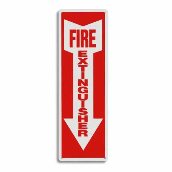 Sign, “Fire Extinguisher” w/ Arrow, Rigid Plastic, 4″x18″