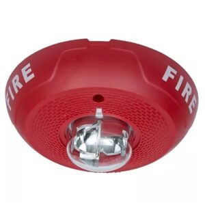 System Sensor PC2RKLED L-Series Outdoor Ceiling-Mounted Horn Strobe, "FIRE", Red