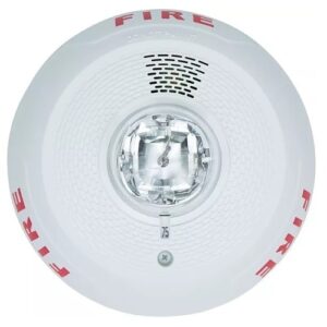 System Sensor PC2WKLED L-Series Outdoor Ceiling-Mounted Horn Strobe, "FIRE", White