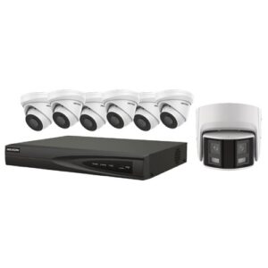 Hikvision EKI-K82T47 8-Piece Kit, (6) 4MP Turret IP Camera 2.8mm Lens, (1) 4MP 180° AcuSense Panoramic Camera, (1) 8-Channel 4K NVR, 2TB HDD