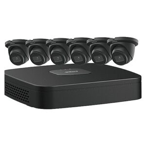 Dahua NB484E62B Starlight IP Security System Kit, 7-Piece, Includes (6) 4MP Turret IP Cameras, 2.8mm Lens, Black (1) 8-Channel 4K NVR