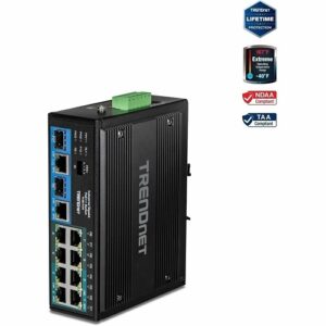 TRENDnet TI-BG104 10-Port Industrial Gigabit PoE+, DIN-Rail Switch